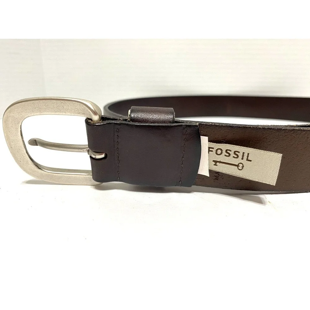 Fossil Mens Dark Brown Genuine Leather Belt Silver Buckle XL BT2191200